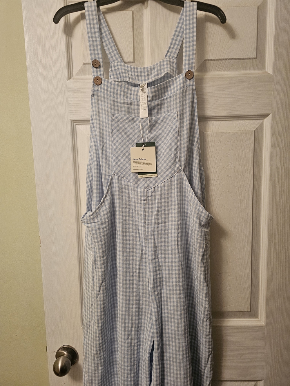 HALARA Light Blue Gingham Overalls Jumpsuit NWT XL